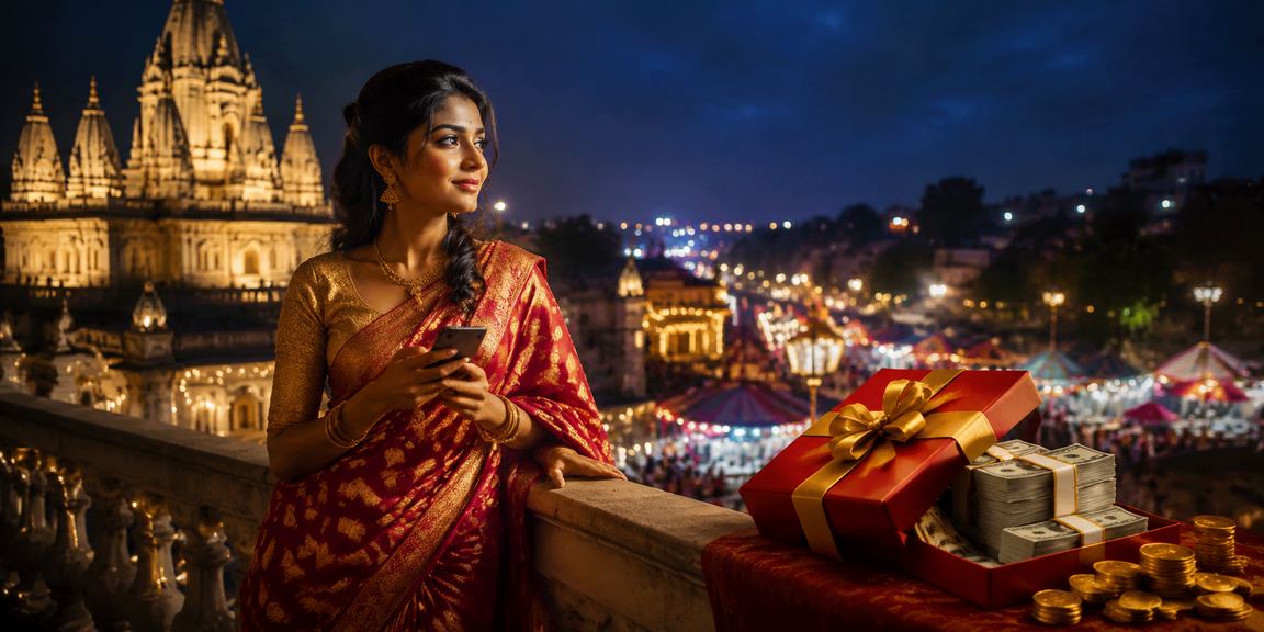 বাংলাদেশে শাড়ি পরা তরুণী মোবাইলে লটারি টিকিট কিনছেন